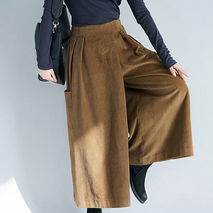 Buddha Stones Damen-Cordhose mit weitem Bein, einfarbig, seitlicher Reißverschluss, Länge 7–8, mit Taschen - image 4