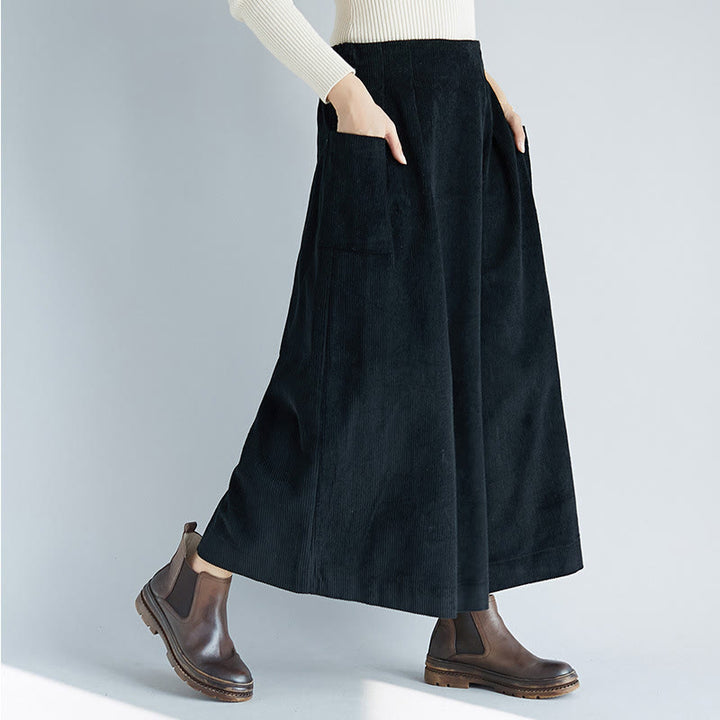 Buddha Stones Damen-Cordhose mit weitem Bein, einfarbig, seitlicher Reißverschluss, Länge 7–8, mit Taschen - Schwarz - US6, UK/AU10,EU38 (2XL) - image 13