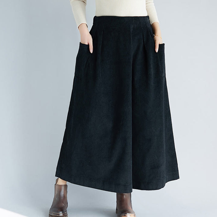 Buddha Stones Damen-Cordhose mit weitem Bein, einfarbig, seitlicher Reißverschluss, Länge 7–8, mit Taschen - image 15