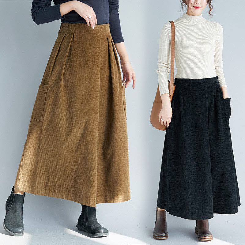 Buddha Stones Damen-Cordhose mit weitem Bein, einfarbig, seitlicher Reißverschluss, Länge 7–8, mit Taschen - image 20