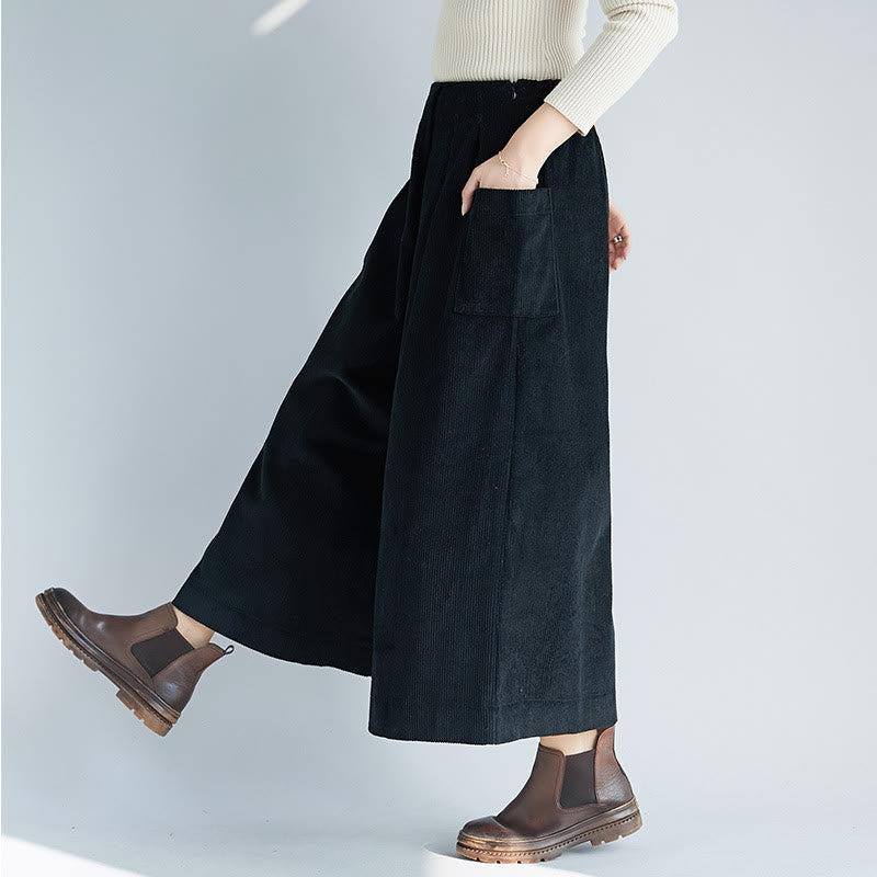 Buddha Stones Damen-Cordhose mit weitem Bein, einfarbig, seitlicher Reißverschluss, Länge 7–8, mit Taschen - image 16