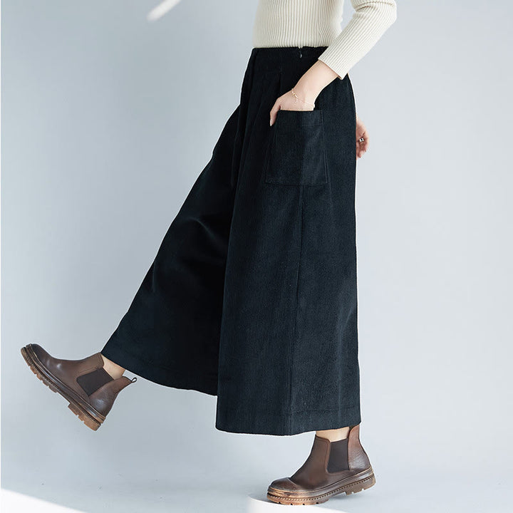 Buddha Stones Damen-Cordhose mit weitem Bein, einfarbig, seitlicher Reißverschluss, Länge 7–8, mit Taschen - image 16