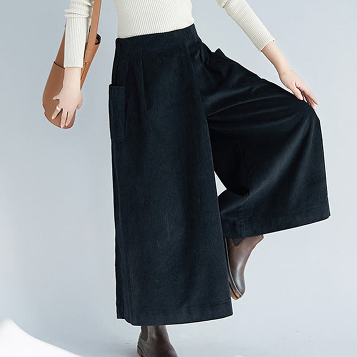Buddha Stones Damen-Cordhose mit weitem Bein, einfarbig, seitlicher Reißverschluss, Länge 7–8, mit Taschen - image 18