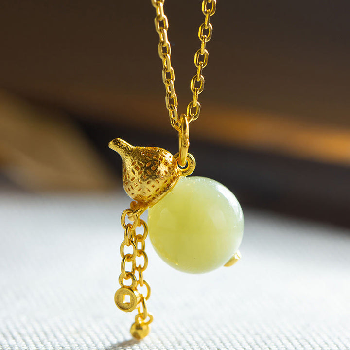 Buddha Stones 925 Sterling Silber Kürbis Hetian Jade Glück Fülle Anhänger Halskette - Jade & 925 Sterling Silber - image 0