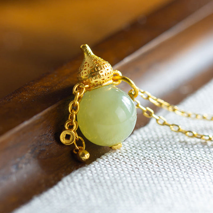 Buddha Stones 925 Sterling Silber Kürbis Hetian Jade Glück Fülle Anhänger Halskette - image 1