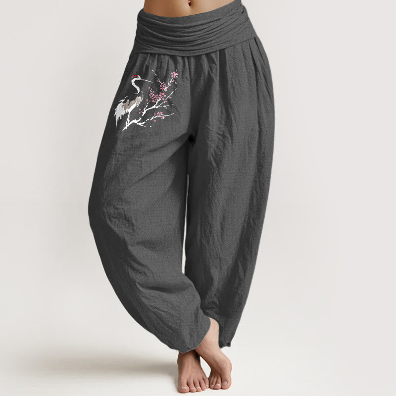 Damen Haremshose aus reiner Baumwolle mit Buddha Stones und Kranich-Muster und elastischer Taille - Dunkelgrau - US22, UK/AU26,EU54 (6XL) - image 8
