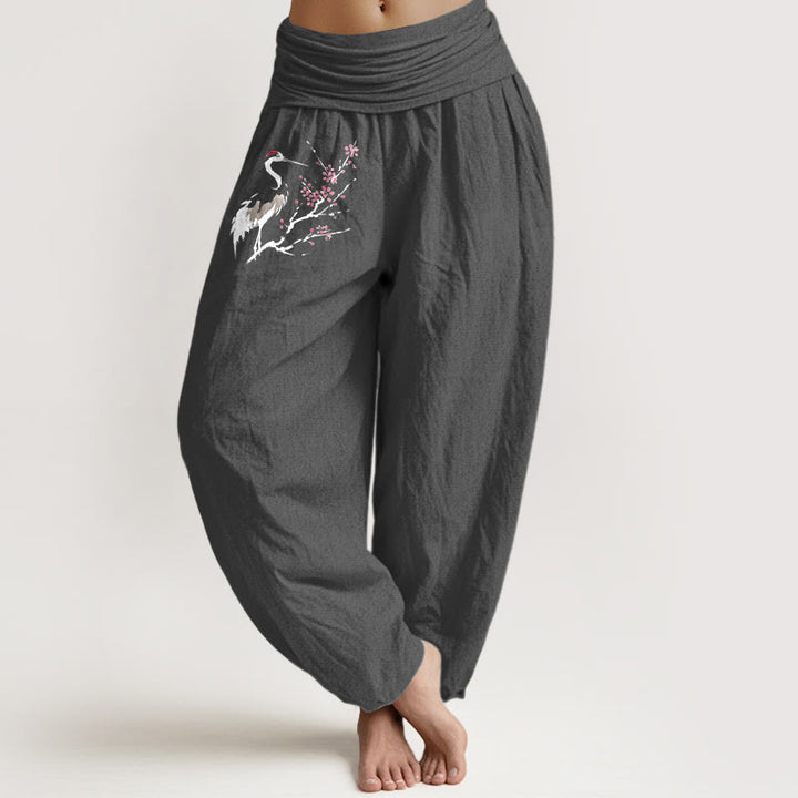 Damen Haremshose aus reiner Baumwolle mit Buddha Stones und Kranich-Muster und elastischer Taille - Dunkelgrau - US22, UK/AU26,EU54 (6XL) - image 8