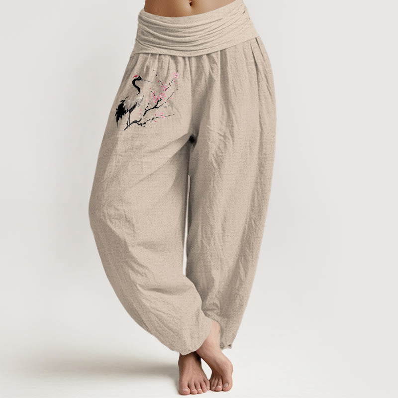 Damen Haremshose aus reiner Baumwolle mit Buddha Stones und Kranich-Muster und elastischer Taille - Bräunen - US22, UK/AU26,EU54 (6XL) - image 11