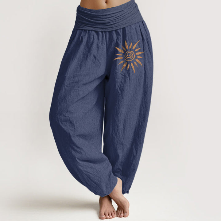 Buddha Stones Spiral Center Sun Pattern Damen Haremshose aus reiner Baumwolle mit elastischer Taille - DunkelSchieferblau - US22, UK/AU26,EU54 (6XL) - image 5