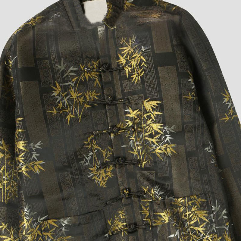 Buddha Stones Golden Bamboo Jacquard Frog-Button Langarm Herrenjacke mit Taschen - image 2