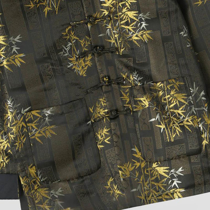 Buddha Stones Golden Bamboo Jacquard Frog-Button Langarm Herrenjacke mit Taschen - image 3