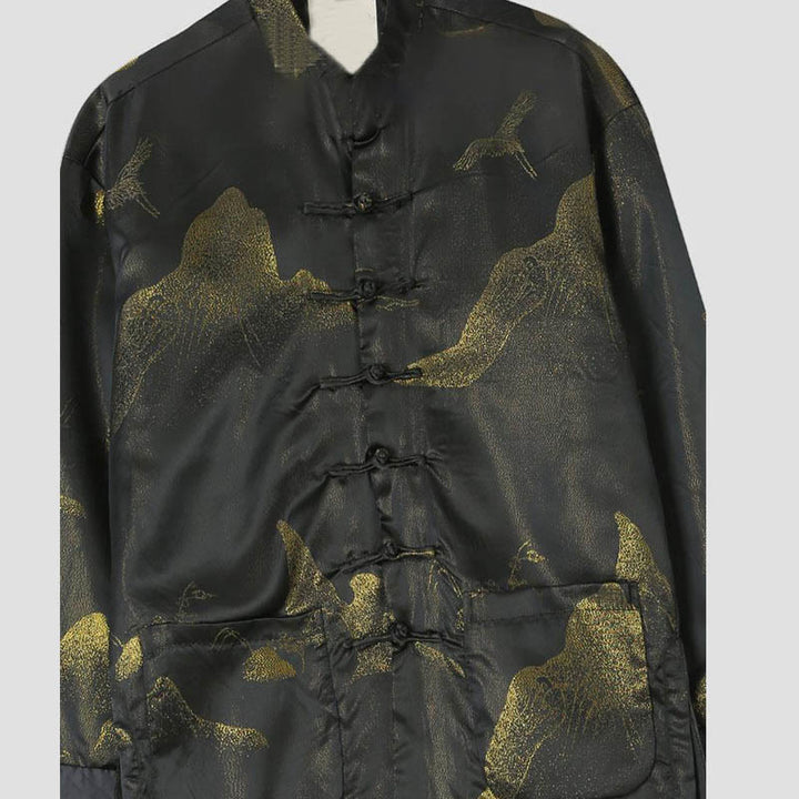 Buddha Stones Cloud-Dyed Golden Mountain Crane Frog-Button Langarm-Herrenjacke mit Taschen - image 2