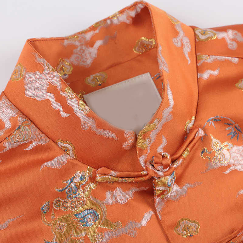 Buddha Stones Orange Kirin Auspicious Clouds Frog-Button Langarm Herrenjacke mit Taschen - image 4