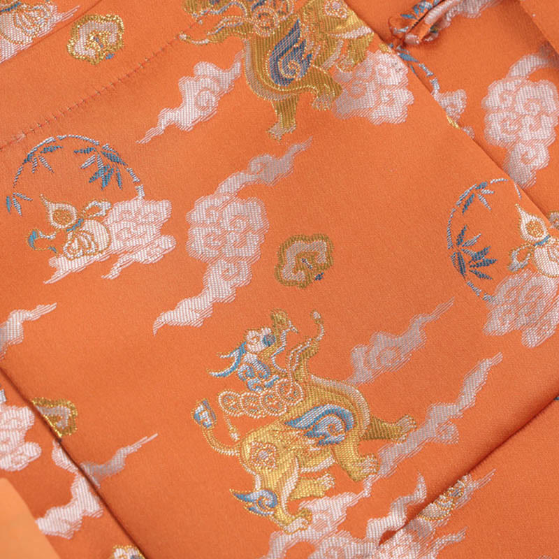 Buddha Stones Orange Kirin Auspicious Clouds Frog-Button Langarm Herrenjacke mit Taschen - image 7