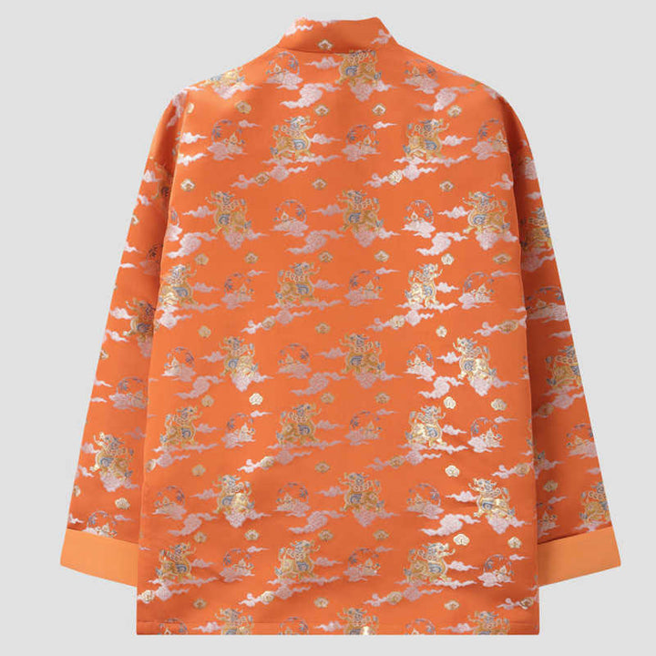 Buddha Stones Orange Kirin Auspicious Clouds Frog-Button Langarm Herrenjacke mit Taschen - image 1
