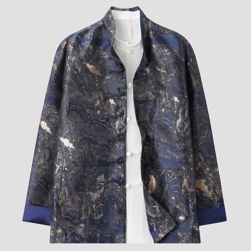 Buddha Stones Blue Flowing Water Mountains Frog-Button Langarm Herrenjacke mit Taschen - Stahlblau - US/ UK/AU44,EU54 (4XL) - image 0