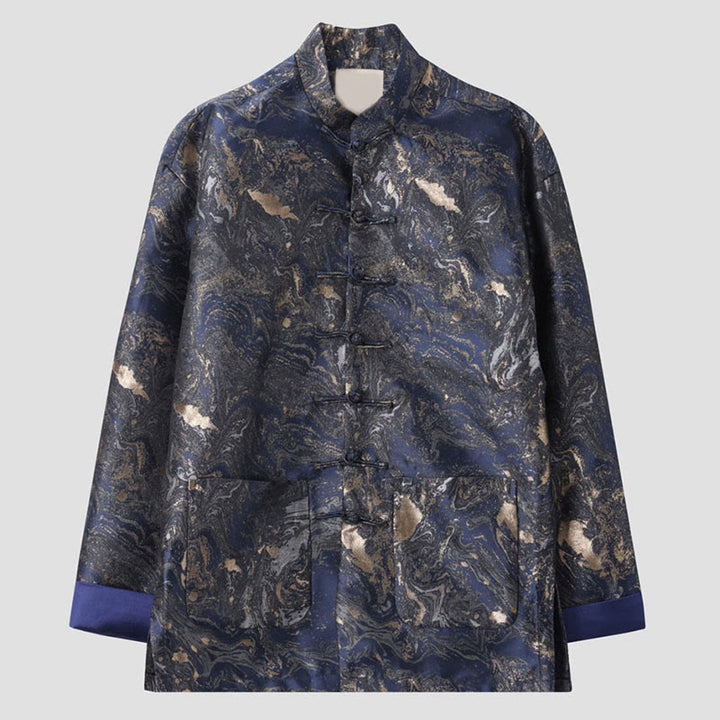 Buddha Stones Blue Flowing Water Mountains Frog-Button Langarm Herrenjacke mit Taschen - image 1