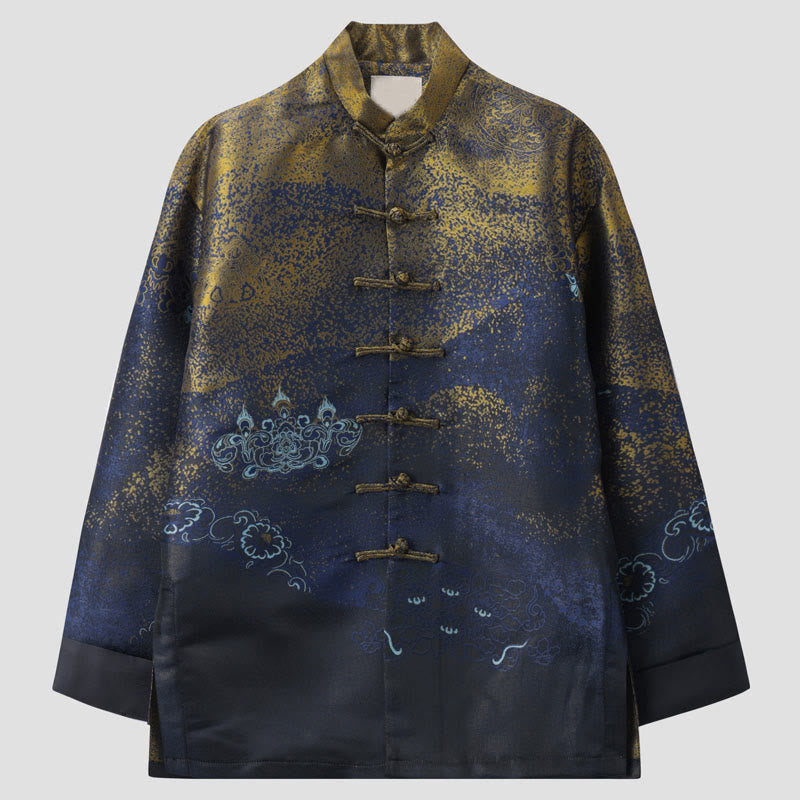 Buddha Stones Golden Desert Blue Flowers Froschknopf Langarm Herrenjacke mit Taschen - Stahlblau - US/ UK/AU44,EU54 (4XL) - image 0