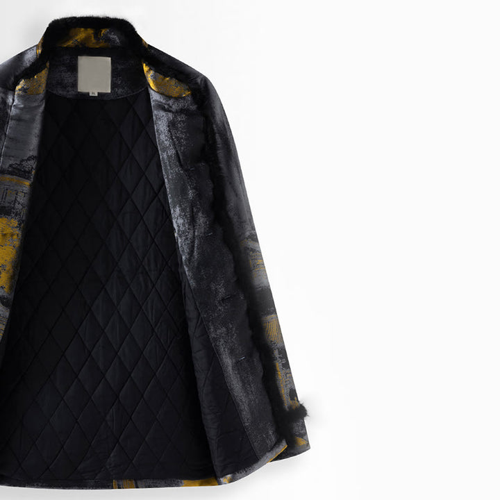 Buddha Stones Antike Gebäude Bäume Frosch-Knopf Langarm Herrenjacke mit Taschen - image 3