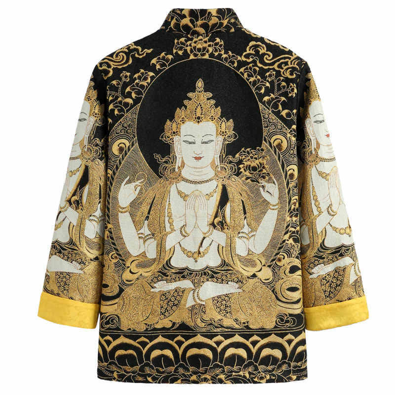 Buddha Stones Avalokitesvara Guanyin Frosch-Knopf Langarm Herrenjacke - image 1
