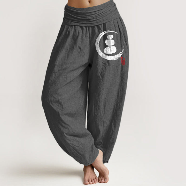 Buddha Stones, Ensō-Kreis, gestapelte Steine, Muster, Damen, elastische Taille, Haremshose aus Baumwolle - Dunkelgrau - US22, UK/AU26,EU54 (6XL) - image 11