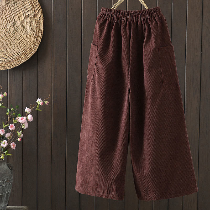 Buddha Stones Damenhose aus Cord-Baumwolle mit Fleecefutter und hoher Taille und weitem Bein und Taschen - image 1