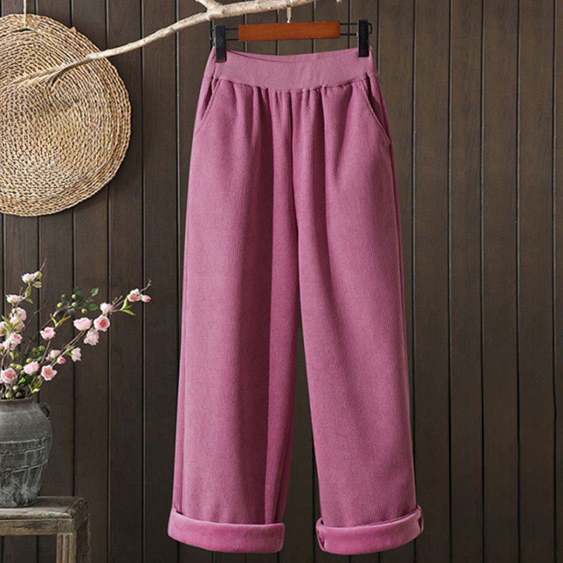 Buddha Stones Winterhose für Damen, weites Bein, Cord-Baumwolle, Thermo-Fleece-Futter, mit Taschen - image 2
