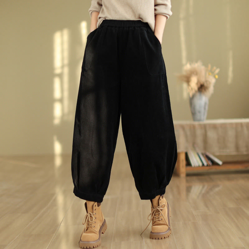 Buddha Stones Damen-Haremshose aus Cord mit Taschen und einfarbigem elastischem Bund - Schwarz - US8-10, UK/AU12-14,EU40-42 (2XL) - image 6