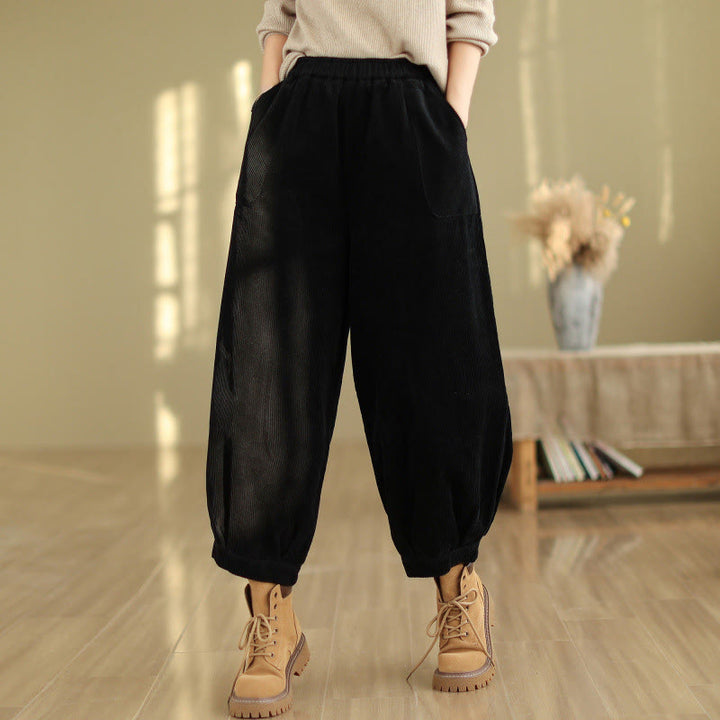 Buddha Stones Damen-Haremshose aus Cord mit Taschen und einfarbigem elastischem Bund - Schwarz - US8-10, UK/AU12-14,EU40-42 (2XL) - image 6