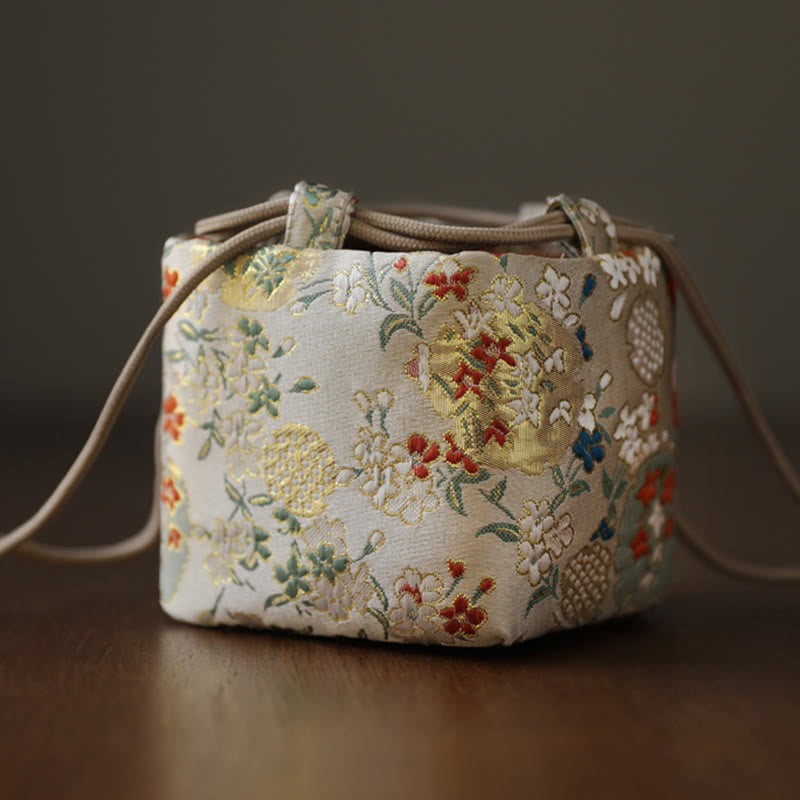 Kleine Schmuckaufbewahrungstasche mit Buddha Stones und Blumenmuster, 8 x 8 x 8 cm - image 2