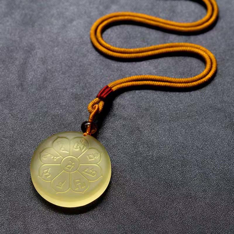 Buddha Stones, Liuli-Kristall, Reichtum, Gott, Mantra, Fülle, achtblättriger Halskettenanhänger - image 1