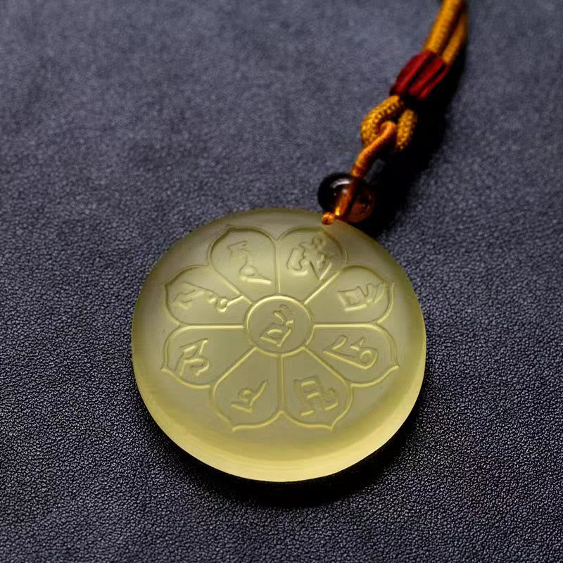 Buddha Stones, Liuli-Kristall, Reichtum, Gott, Mantra, Fülle, achtblättriger Halskettenanhänger - image 3