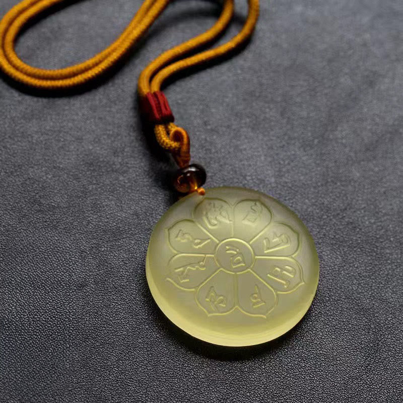 Buddha Stones, Liuli-Kristall, Reichtum, Gott, Mantra, Fülle, achtblättriger Halskettenanhänger - Liuli Crystal Wealth God Mantra-Gelb - image 0