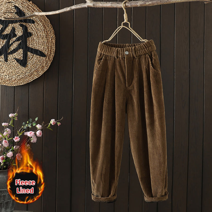 Buddha Stones Damen Winter Haremshose aus Cord-Baumwolle mit hoher Taille und Fleecefutter und Taschen - Sattelbraun - US8-10, UK/AU12-14,EU40-42 (2XL) - image 18