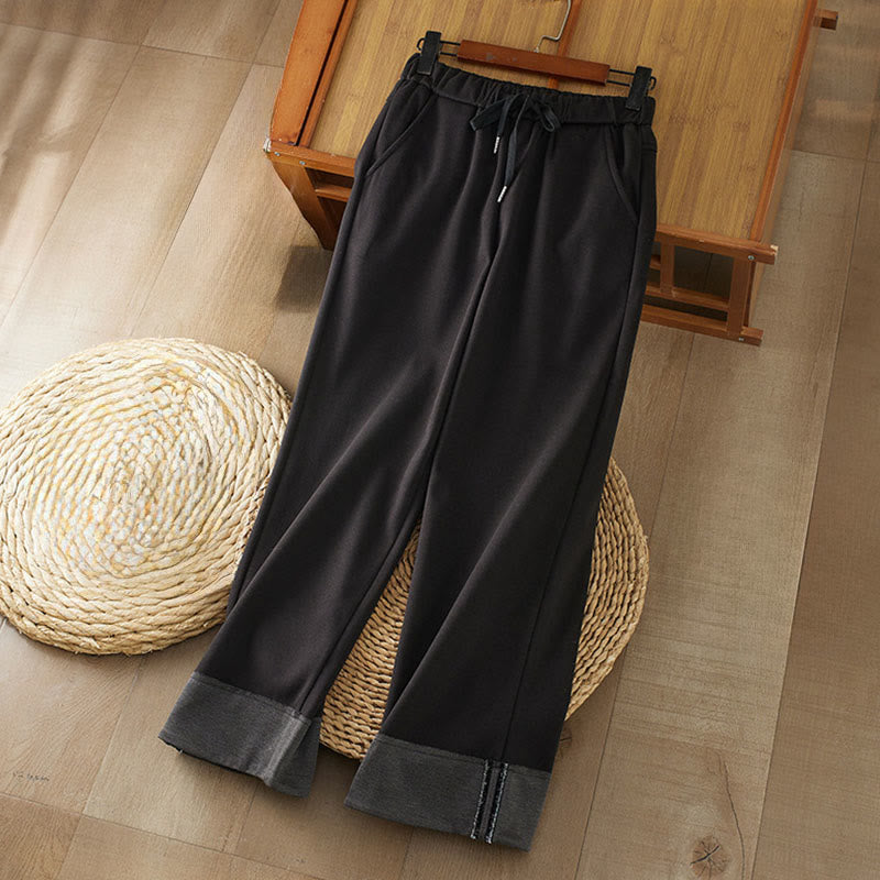 Buddha Stones Lässige, dicke Winterhose mit elastischer Taille und geradem Bein für Damen mit Taschen - Schwarz - US8-10, UK/AU12-14,EU40-42 (2XL) - image 0