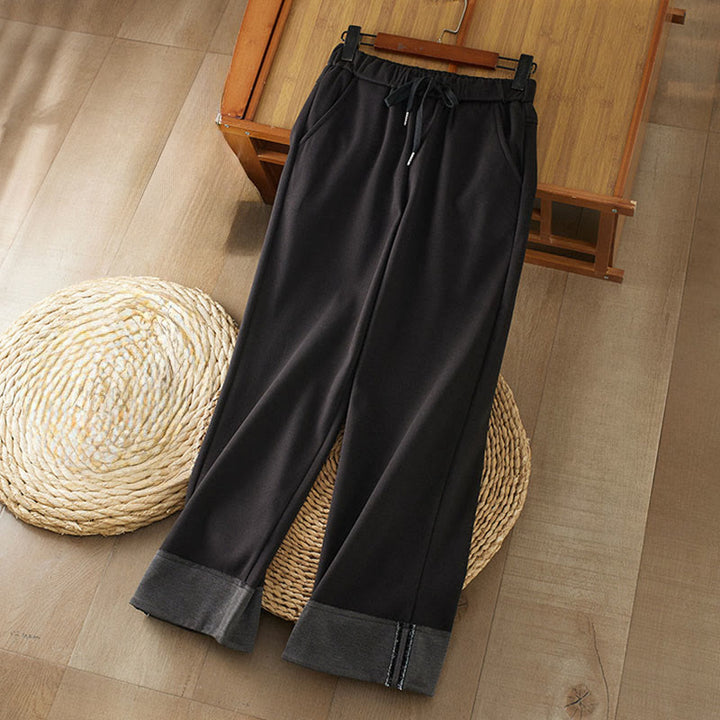Buddha Stones Lässige, dicke Winterhose mit elastischer Taille und geradem Bein für Damen mit Taschen - Schwarz - US8-10, UK/AU12-14,EU40-42 (2XL) - image 0