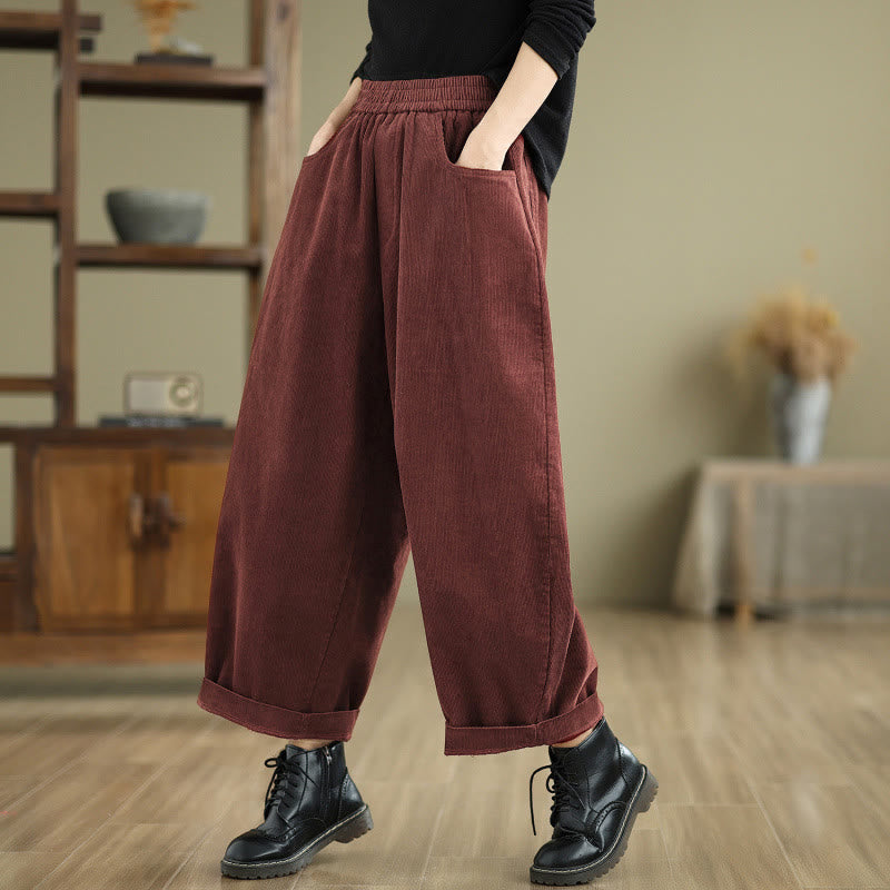 Buddha Stones Damen Pure Color Cordkleidung Knöchellange Hose mit Taschen - image 1
