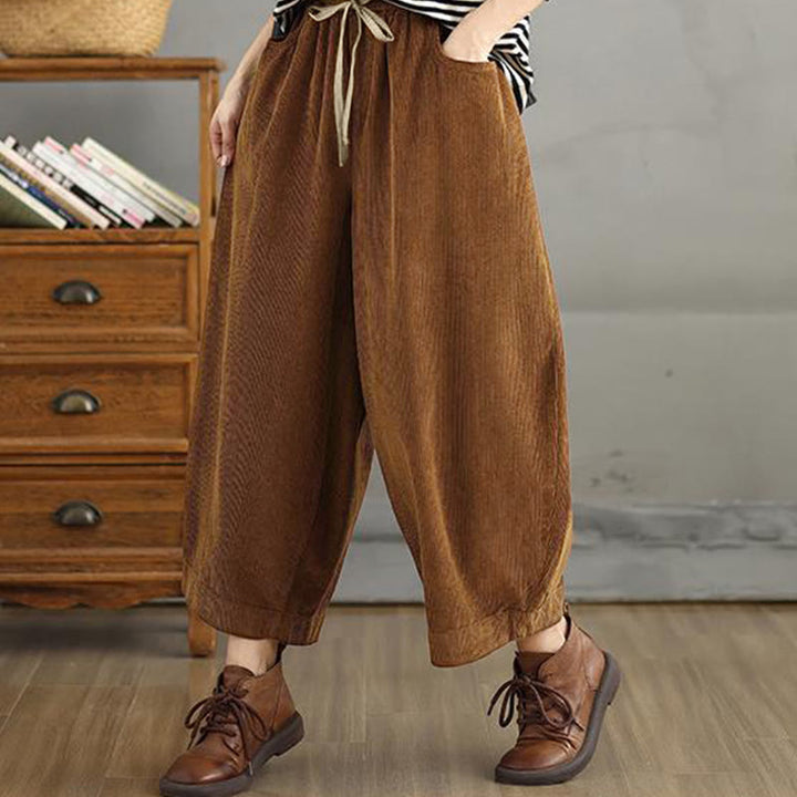 Buddha Stones Damen Cordhose mit kontrastfarbenem Kordelzug und Taschen - image 5