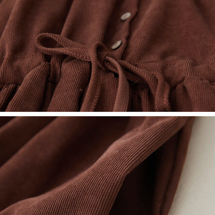 Buddha Stones – Besticktes Blumenmuster – Schnürdesign – Langärmliges Midikleid mit Taschen - image 5