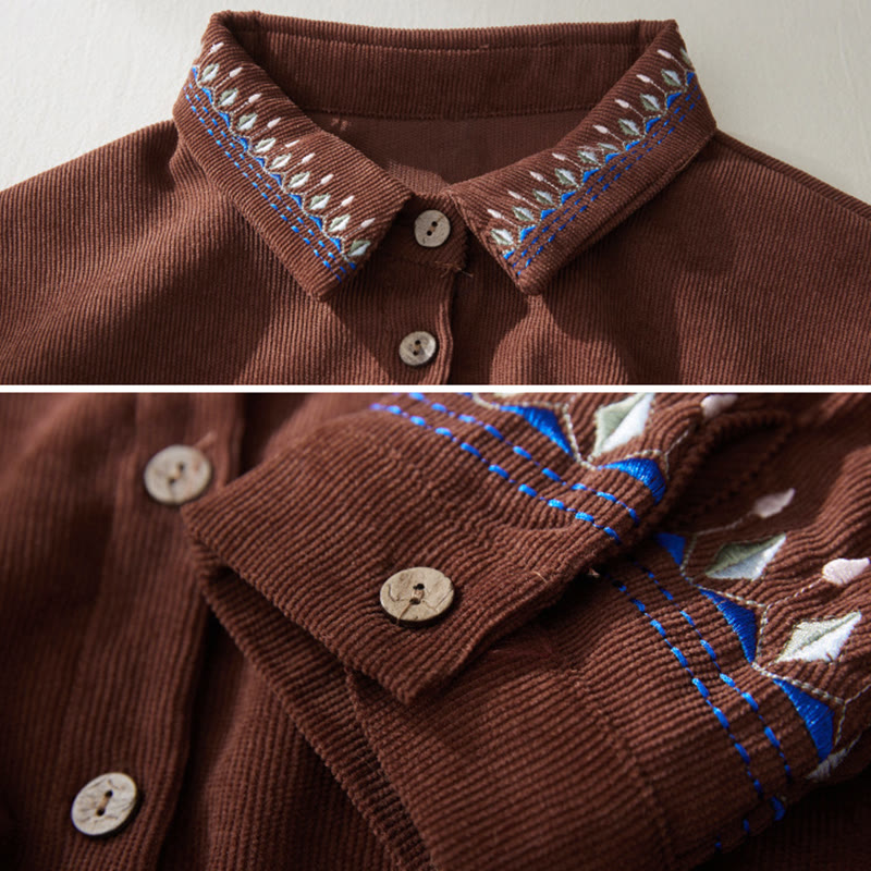 Buddha Stones – Besticktes Blumenmuster – Schnürdesign – Langärmliges Midikleid mit Taschen - image 3