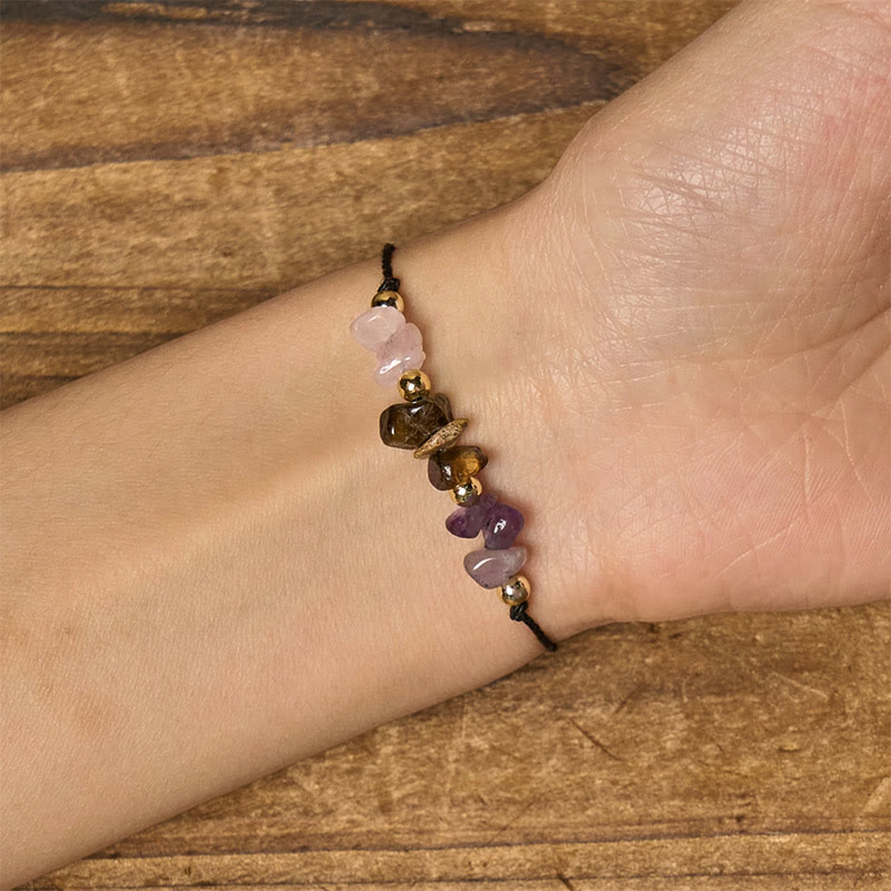 Buddha Stones Amethyst Tigerauge Rosenquarz Schutz Anti-Angst Karte Seil Armband - image 5