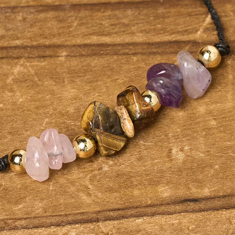Buddha Stones Amethyst Tigerauge Rosenquarz Schutz Anti-Angst Karte Seil Armband - image 4