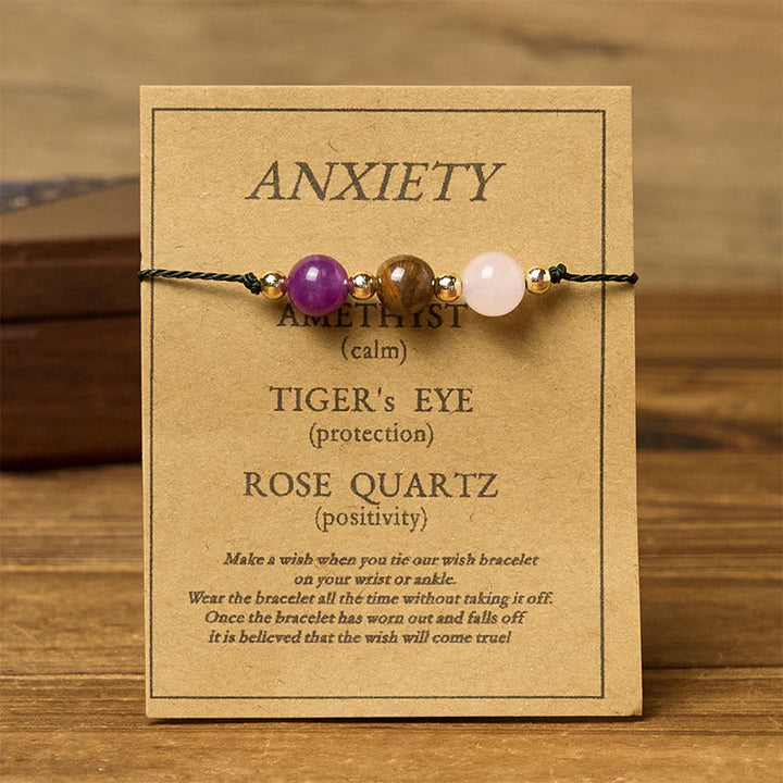 Buddha Stones Amethyst Tigerauge Rosenquarz Schutz Anti-Angst Karte Seil Armband - image 11