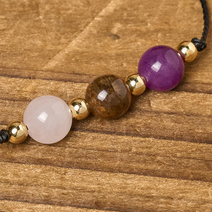 Buddha Stones Amethyst Tigerauge Rosenquarz Schutz Anti-Angst Karte Seil Armband - image 14