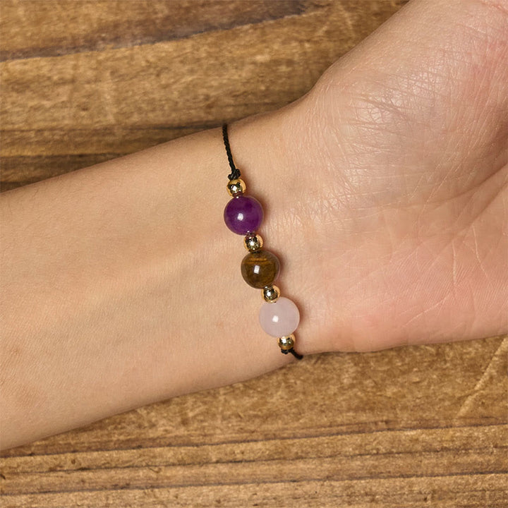 Buddha Stones Amethyst Tigerauge Rosenquarz Schutz Anti-Angst Karte Seil Armband - image 15