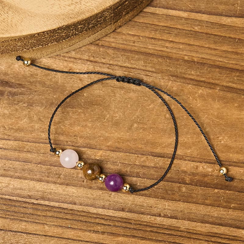 Buddha Stones Amethyst Tigerauge Rosenquarz Schutz Anti-Angst Karte Seil Armband - image 13