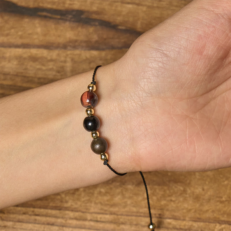 Buddha Stones Tigerauge Schwarzer Turmalin Pyrit Schutzkarte Seil Armband - image 15