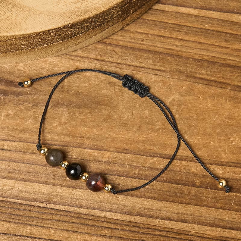 Buddha Stones Tigerauge Schwarzer Turmalin Pyrit Schutzkarte Seil Armband - image 13