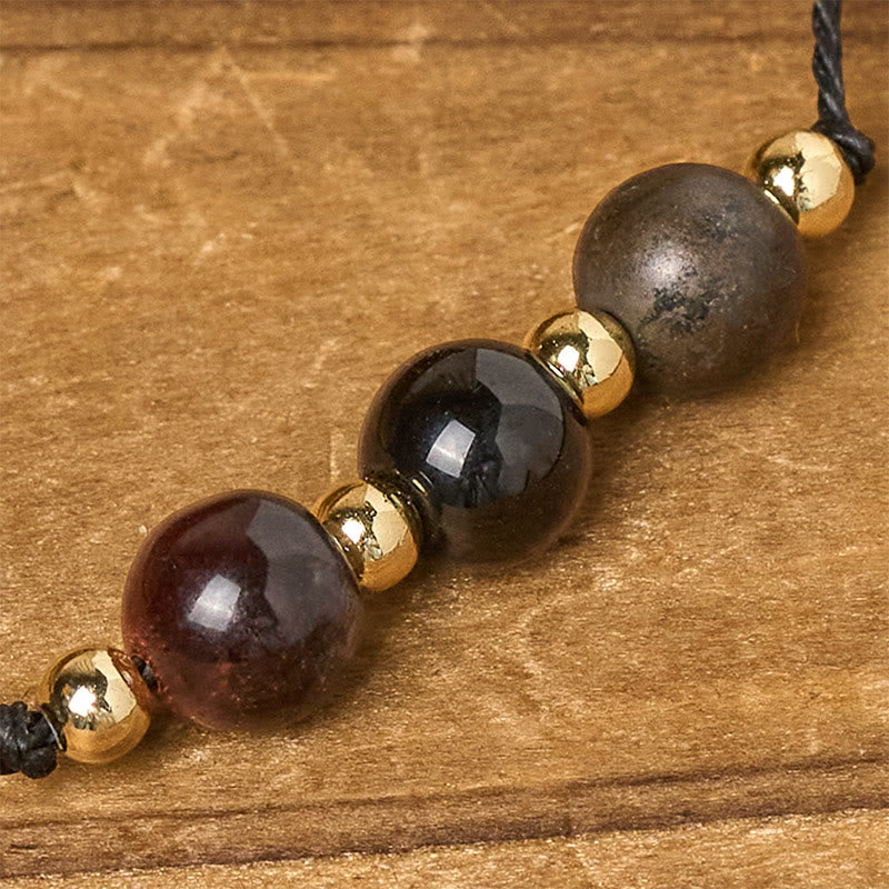 Buddha Stones Tigerauge Schwarzer Turmalin Pyrit Schutzkarte Seil Armband - image 14