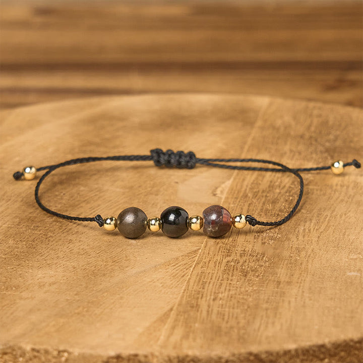 Buddha Stones Tigerauge Schwarzer Turmalin Pyrit Schutzkarte Seil Armband - image 12